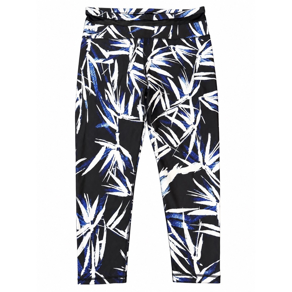Fabletics Women's XXL Blue Black Tropical Palm Leaf Print High Rise Leggings 7/8